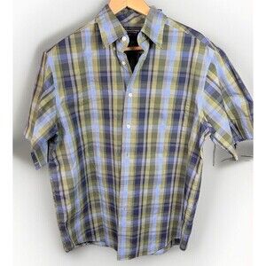 Roundtree & Yorke Travel Smart Men's Short Sleeve Button Up Blue Shirt Medium
